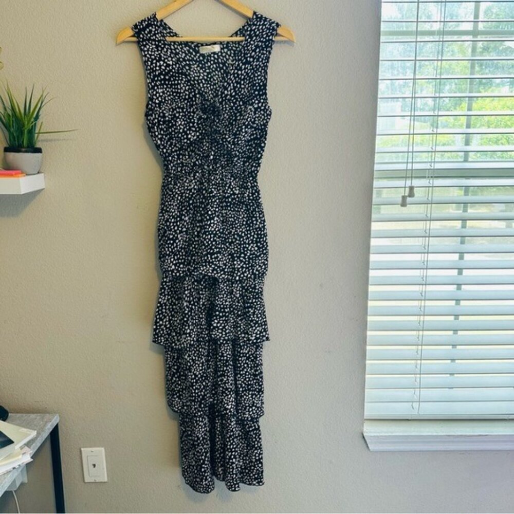 Seven Islands Ruffle Tiered Midi Dress Size Small Black and White Sleeveless - Picture 2 of 13